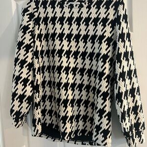 Chico's Black and White Crew Neck Sweater with Houndstooth Pattern